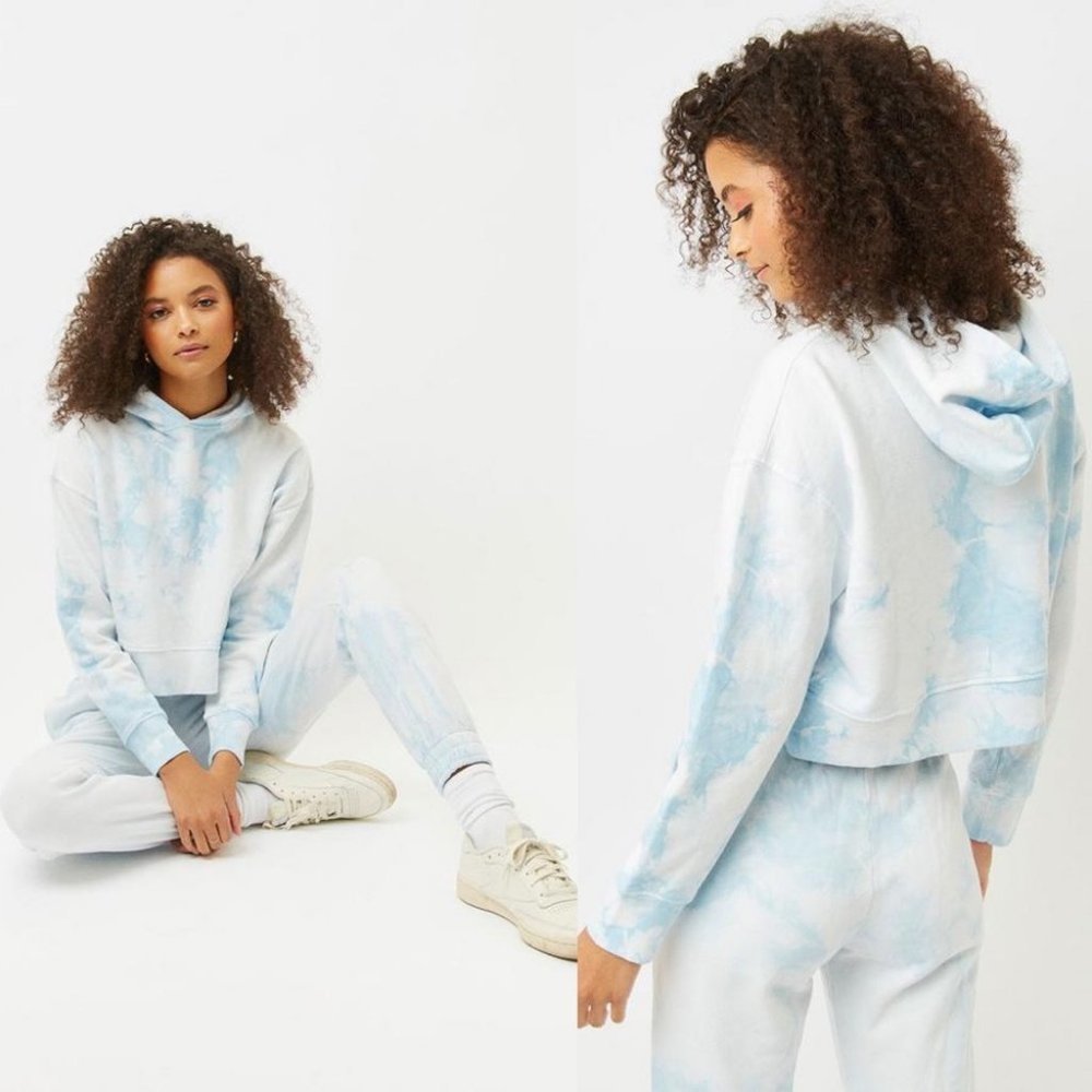 Frankies Bikinis Burl Sweatshirt Baby Blue Tie Dye Hoodie Size Medium Hood Boho